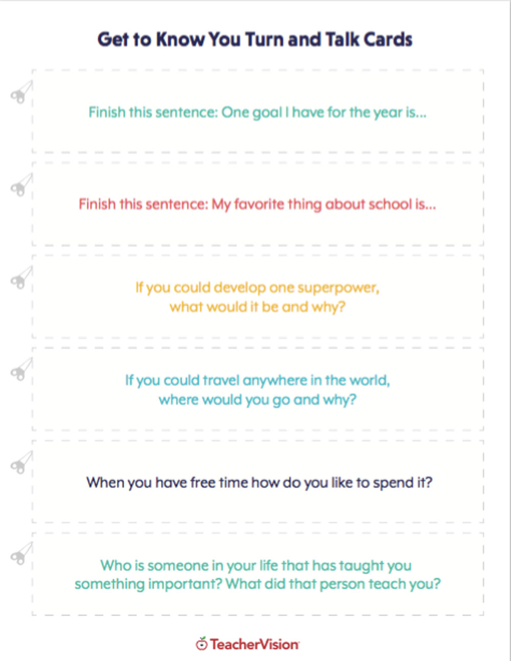 Get To Know You Turn and Talk Cards 