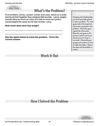 Guessing and Checking Daily Math Warm-Ups and Answer Key Grade 4-6