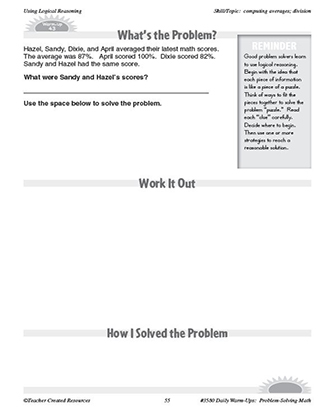 Using Logical Reasoning Daily Math Warm-Ups and Answer Key Grade 5-7 