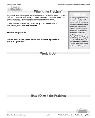 Looking for a Pattern Daily Math Warm-Ups and Answer Key Grade 4-6