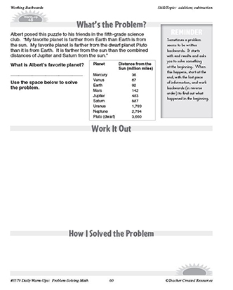 Working Backwards Daily Math Warm-Ups and Answer Key Grade 4-6