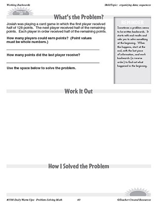 Working Backwards Daily Math Warm-Ups and Answer Key Grade 5-7