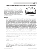Fast Food Restaurant Activities