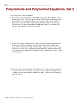 Polynomials and Polynomial Equations, Set 2